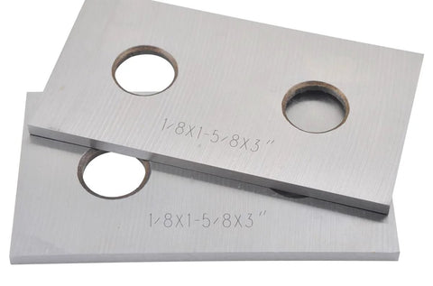 Front view of two HHIP precision parallel blocks, matched pair, 1/8 x 1-5/8 x 3 in, steel with through holes