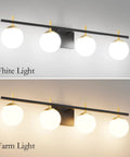 Mid Century Modern 4 Light Vanity Light Fixture For Bathroom Over Mirror Milky Glass Bath Bar In Black And Gold Finish