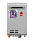 Rock Solid Outdoor Liquid Propane Tankless Water Heater With 8.4 Gpm Flow Delivers 180000 Btu Of Endless Hot Water For Whole House Use. Front view showing liquid propane label.