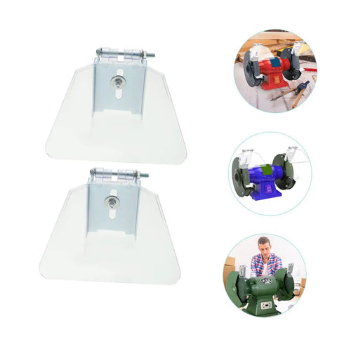 Stainless Steel Bench Eye Shield Kit For 8 Inch Bench Grinders, 2 Pack Guard Shields, shown with bench grinder examples