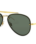 Blaze Aviator Sunglasses For Unisex, Gold Frames With Dark Green Lenses, 61 Millimeter Size, Non Polarized Plastic Lenses