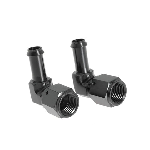 Female AN6 To Three Eighths Inch Hose Fittings With 90 Degree Swivel And Side Port Swivel Seal For Oil Fuel Water Gas And Air Lines Rugged Aluminum Black 2 Pack, angled pair