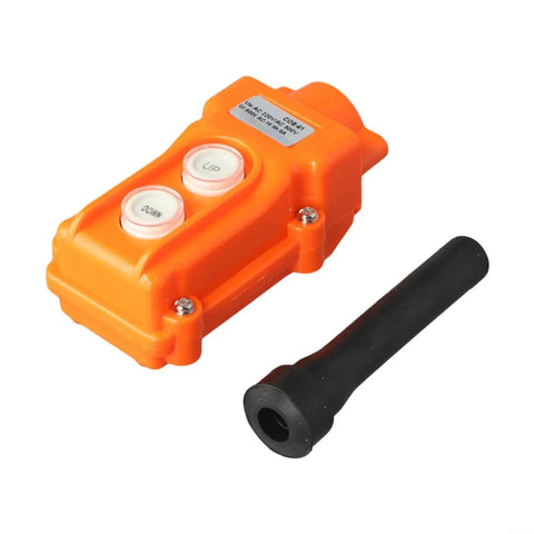 2 Way Push Button Switch Rainproof Hoist Pendant Controller for Outdoor Cranes, Rugged Weatherproof Industrial Switch With Rubber Sleeve, AC 500V 2A Capacity, Beefy Heavy Duty, Easy Setup, Orange Red Device, orange two-button up/down switch with black rubber sleeve