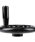 Smooth Operation 3 Spoke Hand Wheel 125mm Diameter With 12mm Bore And Revolving Handle For Lathe Milling Machine Grinder Industrial Tool Adjustments viewed from the side.