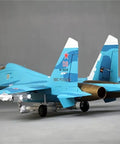 Rear view of 6 Channel RC Plane SU 27 70mm Ducted Fan EDF With 12 Blade Inrunner Motors Beefy Thrust Ready To Fly showcasing twin jet engines.