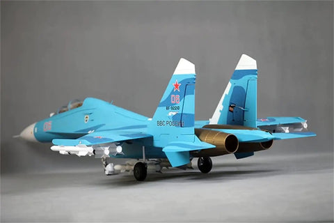 Rear view of 6 Channel RC Plane SU 27 70mm Ducted Fan EDF With 12 Blade Inrunner Motors Beefy Thrust Ready To Fly showcasing twin jet engines.