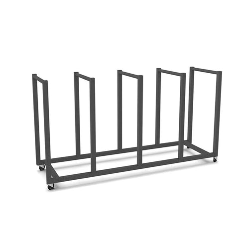 Heavy Steel Rolling Cart With Smooth Locking Casters For Cardboard Storage And Canvas Drying, five vertical holders on a sturdy frame.
