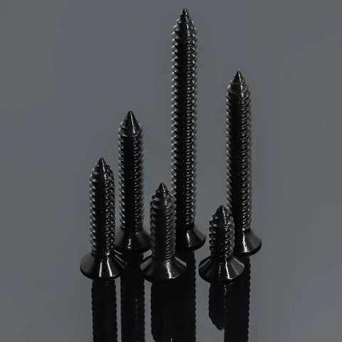 Badass Fifty Piece Kit Of Black 304 Stainless Steel Number 12 Flat Head Phillips Sheet Metal Screws Half Inch Length showcasing varying sizes.