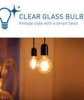 Hanging Smart LED Vintage Glass Filament G25 Bulb 40W Equivalent casting warm light in decorative setting