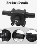 Drill Powered Water Transfer Pump Self Priming Portable Pump For Home Garage And Farm 30 To 40 Liters Per Minute Flow No Battery Required Quick Draining Water Transfer Tool, close-up of black plastic and metal connectors