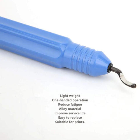 Heavy Duty Deburring Tool Kit For 3D Printers With Durable Alloy Construction And Ergonomic Grip featuring a blue ergonomic handle.