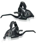 Three By Seven Or Three By Eight Speed Bike Shifters And Brake Levers With Gear Indicator, Black, Cables Visible, Side View