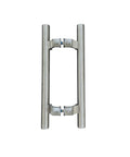 Post Mount Offset Double Sided Ladder Style Push Pull Door Handle 12 Inch Satin Stainless Steel For Wood Steel Glass Doors Interior Exterior With Mounting Hardware Included, shown vertically.