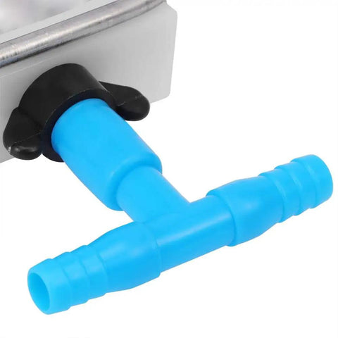 Heavy Duty 304 Stainless Steel Automatic Rabbit Water Feeder With Adjustable Hanging Drinking Bowl For Bunny Guinea Pig Ferret And Rodents Smooth Operator No Drip Hassle Large Cage Essential assembly with blue tubing connector.