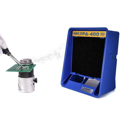Pro Solder Smoke Absorber for Fast Safe Fume Cleanup on Workbench with activated carbon filter next to soldering process