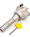 Beefy Heavy Duty Indexable End Mill With R8 Shank And 3 Inch Cutting Diameter For Milling, Six Flutes, 90 Degree Positive Rake