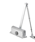 Commercial Door Closer For 55-143 Lbs Doors, No-Fuss Auto Close System, durable metal finish, side view of the mechanism.