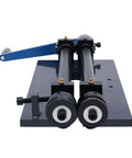 Front view of 12 Inch Gear Drive Sheet Metal Bead Roller Machine with Bench Mount and 6 Die Set, manual crank, steel construction.