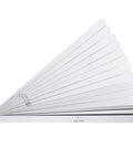 Stainless steel feeler gauge set with 17 blades fanned out, dual metric/imperial scales, 0.02–1.00 mm