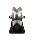 Front view of Heavy Duty V Groove Gate Caster Sliding Track Roller With Bracket Rigid Steel Wheel Built To Last Like A Workhorse