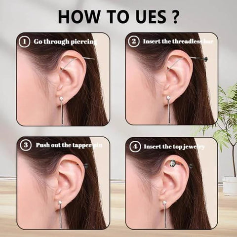 Step-by-step guide using Black Threadless Nose Stud Set 18G And 20G Hypoallergenic Nostrial Tragus Lip Medusa Cartilage Helix Conch Piercing Jewelry.