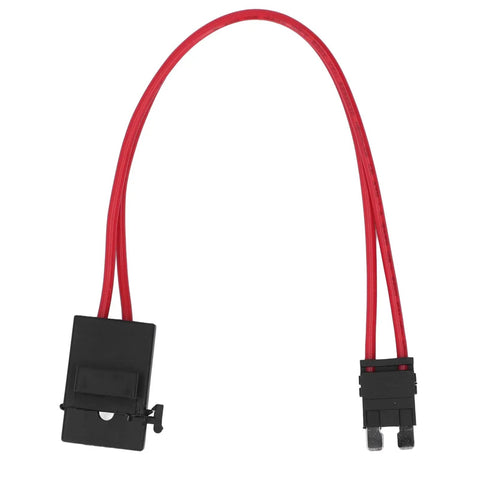 Heavy Duty Mini Blade Fuse Connector Holder 5 Pack 20 Amp Atm With 16 Awg Wire Extension showing black connector with red wire.