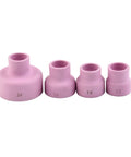 7Pc Stubby Gas Lens Ceramic Cup Set for WP-17/18/26 TIG Torch, featuring sizes 12, 14, 16, and 24 in pink ceramic.