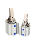 Two sizes of Rock Solid One Piece Jgl-40 Double Action Clamping Rotary Cylinder for Air Compressor Pneumatic Systems.
