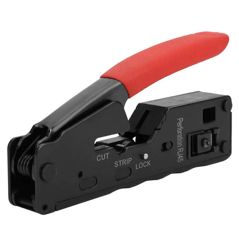 All In One Ethernet Cable Crimping Tool With Wire Cutter And Stripper For Cat5 Cat5e Cat6 Cat6a Cat7 8P8C 6P6C Crystal Head Plier With Non Slip PVC Handle In Red