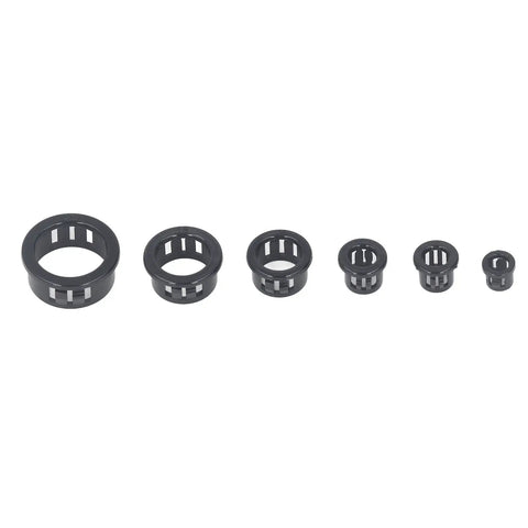 Super Cool Heavy Duty Nylon Cable Grommet Kit With 160 Pieces In Six Size Options For Fast Wire Management, Electrical Snap Insulating, And Diy Repair Jobs That Keep Your Home Or Car Looking Fresh And Safe., black nylon cable grommets in six sizes