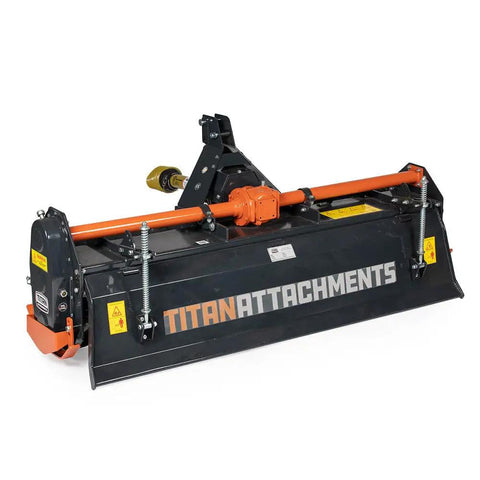 72 Inch 3 Point Rototiller Attachment For Category 1 Tractors, PTO Driven Cultivator With 540 RPM Gearbox, charcoal finish, rear view