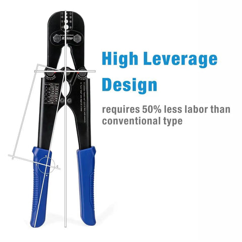 All In One Wire Rope Swaging Tool With Built In Cutter for Aluminum and Copper Sleeves, blue handles, high leverage design