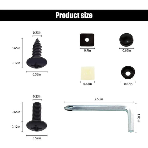 Product size diagram of Rustproof License Plate Screws Kit With Anti Theft And Anti Vibration Stainless Steel Self Tapping Fasteners