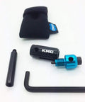 Ultra Compact Bike Chain Tool For All Speeds Including 12 Speed With Pin Directed Force laid out with pouch and hex key
