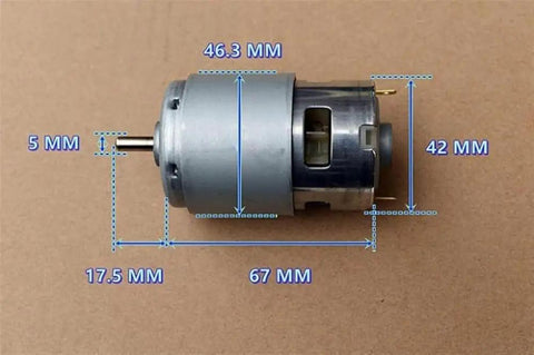 Dc Motor For Power Tools And Drill 12V 24V High Speed High Torque With RS 755 WC 8017 8514 9012, dimensions labeled.