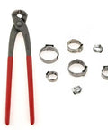 80 Piece Stainless Steel Single Ear Hose Clamps Kit With Pincers For Sizes 7 To 21 Millimeters, 304 Grade, shown with red-handled pincers