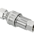 Heavy Duty Carbon Steel Hydraulic Quick Connect Coupler M14x1.5 Female Thread High Pressure Steel Ball Locking Self Closing Stops Leaks Knuckle Tight Thread Under Heavy Industrial Vibration Rock Solid Long Life Handles The Hammer On Big Machines. silver hydraulic quick coupler, female threaded ends