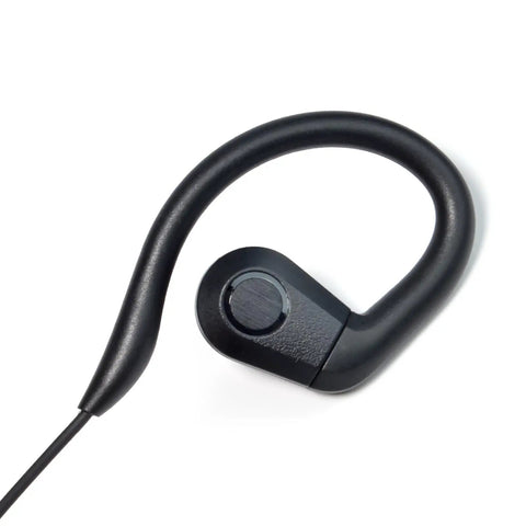 Three Point Five Millimeter Listen Only Earpiece for Ham Radio and Speaker Mics close-up, showing sleek design and earloop detail.