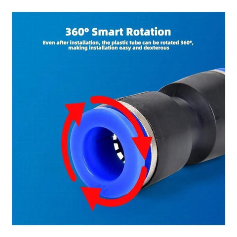 Get The Ultimate Quick Connect Pneumatic Fittings Kit With Push-in Connectors And Straight Fittings In 4mm, 6mm, 8mm, 10mm, And 12mm Sizes Perfect For Industrial Air Hose Projects That Need Reliable Seams Every Single Time. 360° rotating blue plastic pneumatic fitting