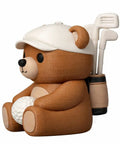 Chill Golf Bear Figurine For Your Desk, cute brown bear holding a golf ball, wearing a cap with golf clubs, 3D printed in Canada