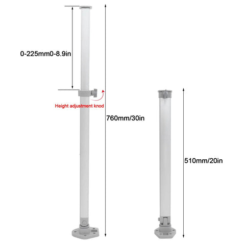 Telescopic Aluminum Table Leg with Anodized Frosted Finish, Adjustable 510-760mm, Foldable for RVs, Campers, Boats and Yachts