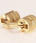 Close-up of Hidden Barrel Hinges Set Four Pack 10mm Brass Concealed Furniture Hinges With 180 Degree Opening Golden Finish