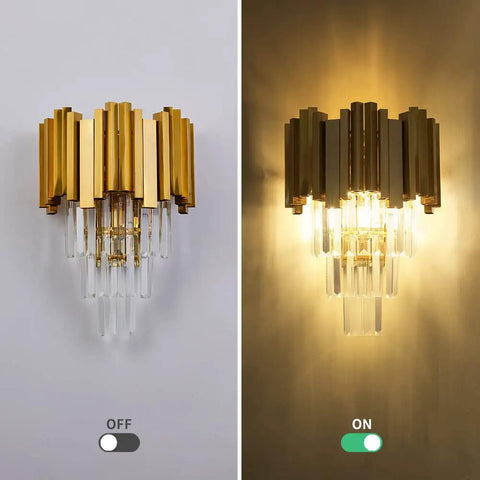 Crystal Wall Lamp Mid Century Modern Gold Sconce Light For Living Room Bedroom Hallway With Crystal Glass Antique Gold Finish