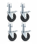Heavy Duty 5 Inch Scaffolding Caster Wheels Set Of 4 With Badass Dual Locking Brakes And Slick Non Marking Rubber Tires for work sites.