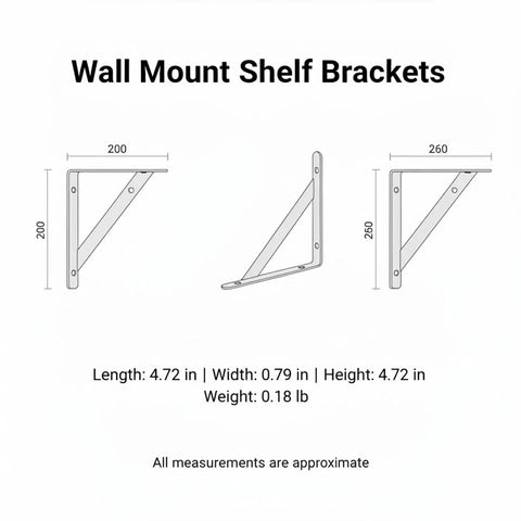Dimensions of Heavy Duty Wall Mount Shelf Brackets Set Of 2 Cold Rolled Steel L Brackets for Floating Shelves shown in diagram