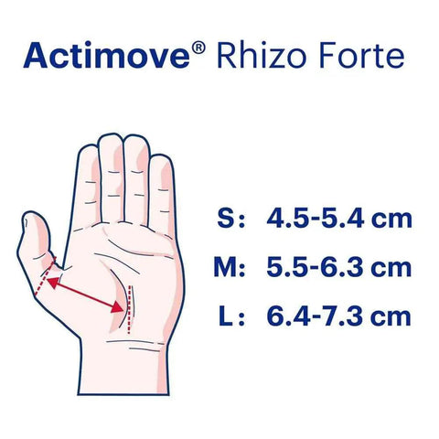 Size chart for Rhizo Forte Left Hand Thumb Brace Small For Painful Thumb Joints Comfy Orthosis