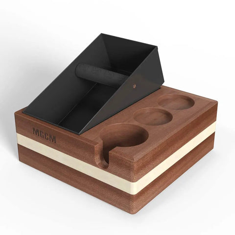 4 In 1 Espresso Knock Box And Tamp Station For 58mm Tamper Distributor And Portafilter Natural High Density Wood With Four Anti Slip Pads