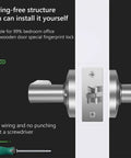 Slick Electronic Smart Lock Featuring Semiconductor Fingerprint Handle For Lightning Fast Zero Drama Door Unlock And Bulletproof Home Office Security With Space For Thirty Unique Prints, showing wiring-free installation on a wooden door.