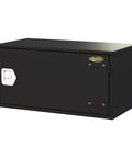Heavy Duty Swivel Three Drawer Underbody Truck Storage Box view featuring a black metal finish and side latch for secure storage.