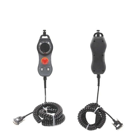 Front and back view of High Precision 100 Pulse 5V Pendant Handwheel With Emergency Stop For CNC Routers 6 Axis Control And Fine Manual Steering